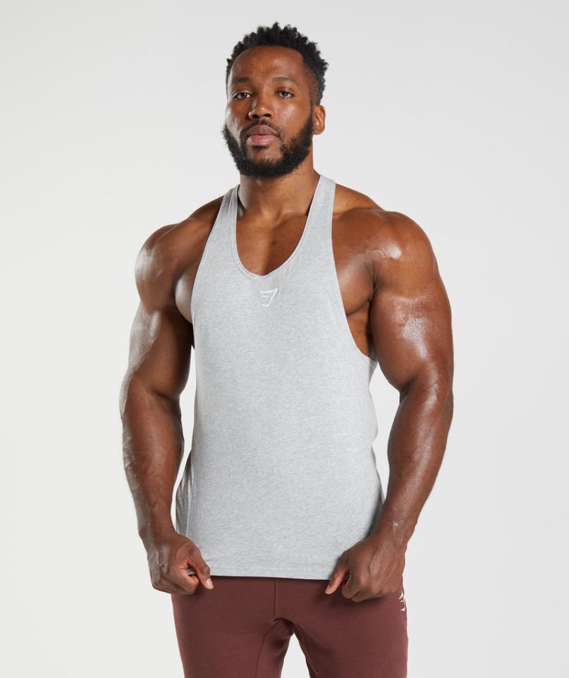 Men\'s Gymshark React Stringer Tanks Light Grey | CA A1N0D3